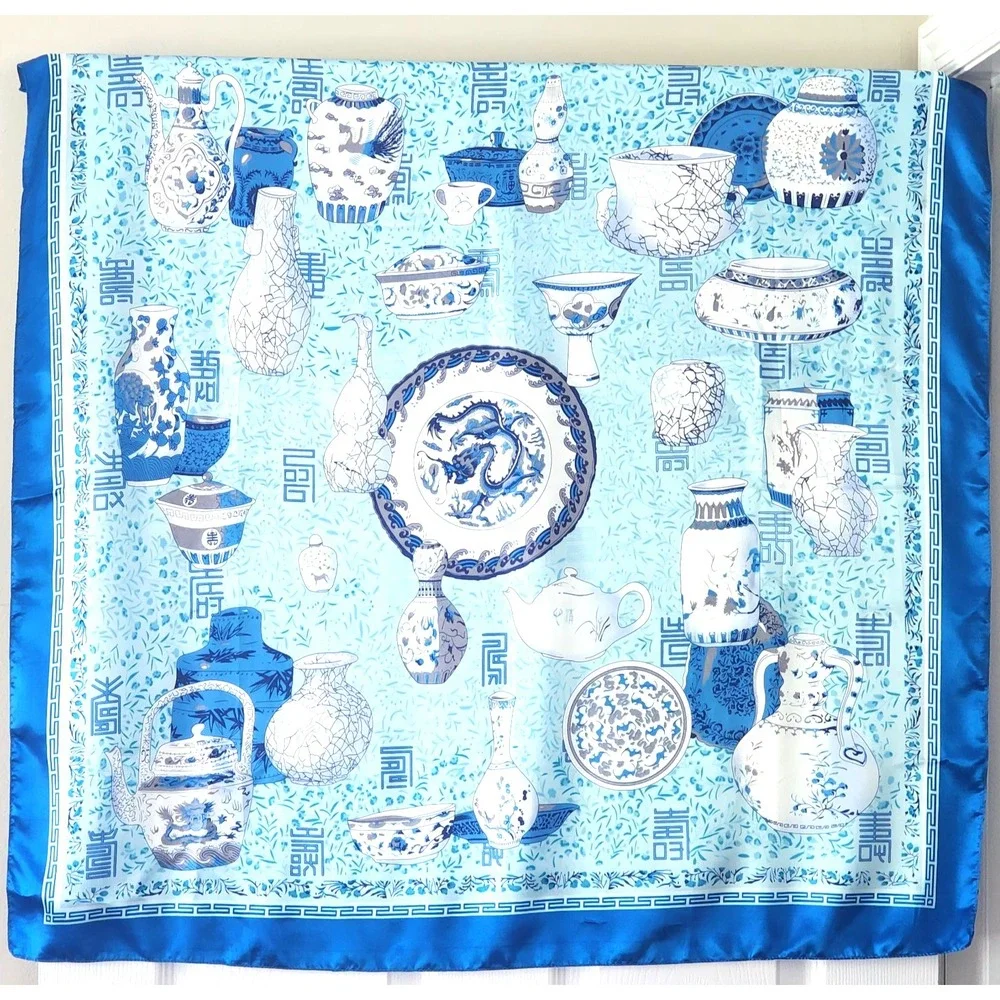 Blue and White Print Scarf